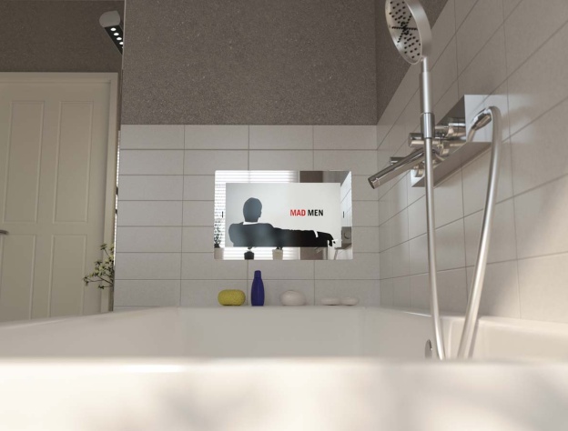 Lifestyle image of a Sarason television installed in a bathroom